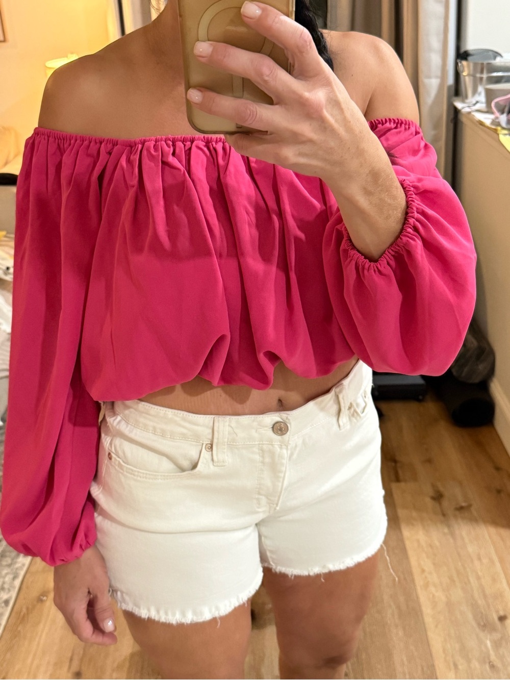 Women's Off-Shoulder Fuchsia Crop Top